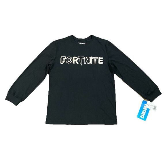 Fortnite Boys 10/12 Black Logo Long Sleeve Graphic Print Shirt - NWT - Picture 1 of 7